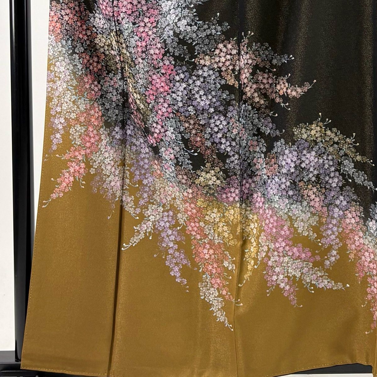 訪問着 身丈159.5cm 裄丈63cm S 袷 落款 枝垂れ桜 金通し 金彩 黒 正絹