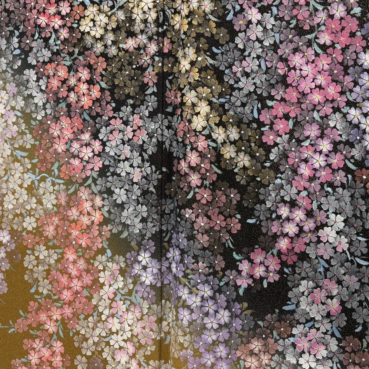 訪問着 身丈159.5cm 裄丈63cm S 袷 落款 枝垂れ桜 金通し 金彩 黒 正絹 