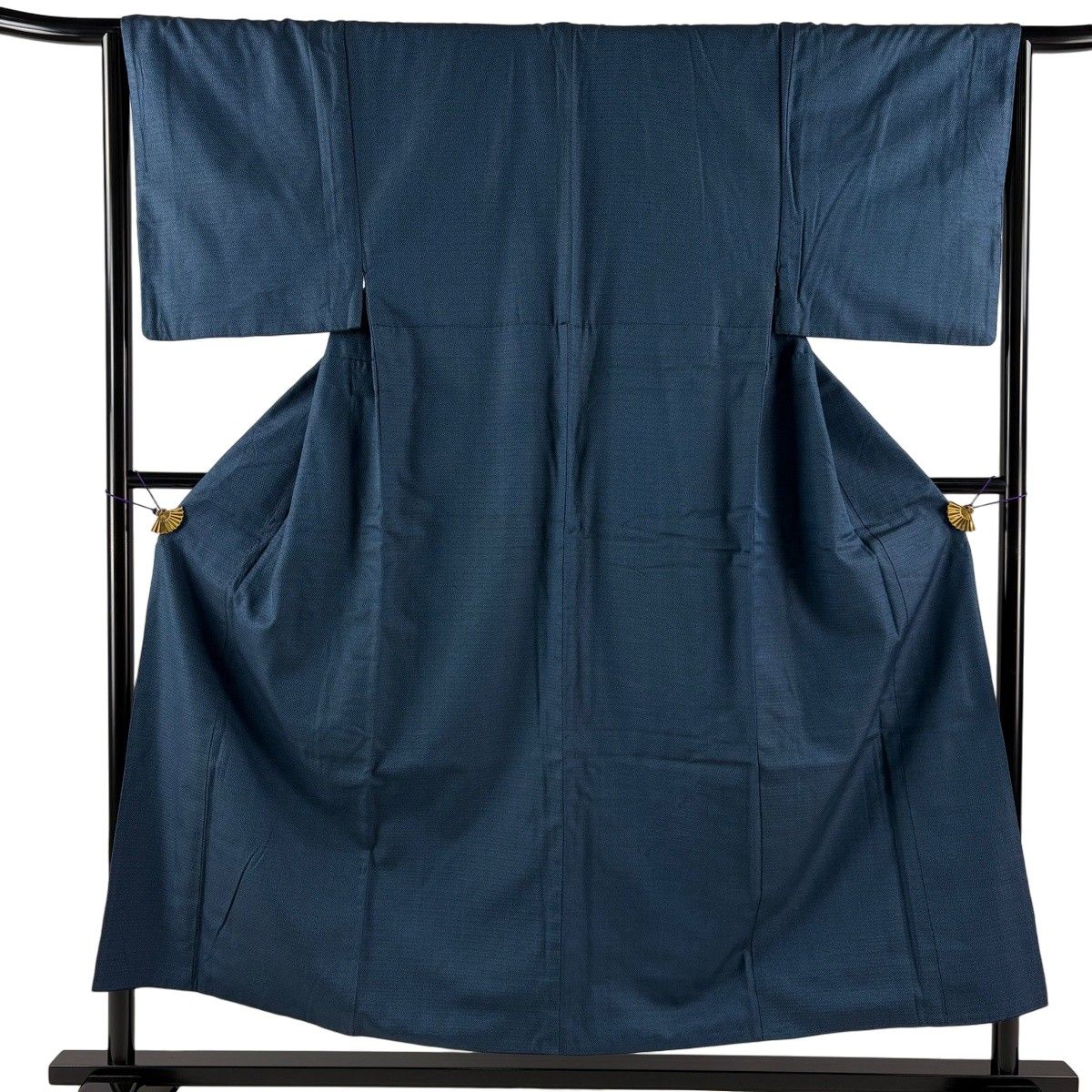 男着物 身丈153cm 裄丈64cm L 袷 紬 アンサンブル 幾何学模様 藍色 正絹 名品 【中古】