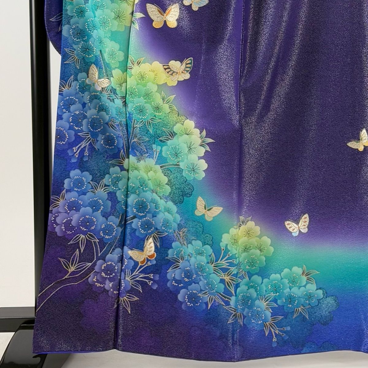 振袖 身丈165cm 裄丈64cm M 袷 蝶 桜 銀通し 金銀彩 紫 正絹 名品
