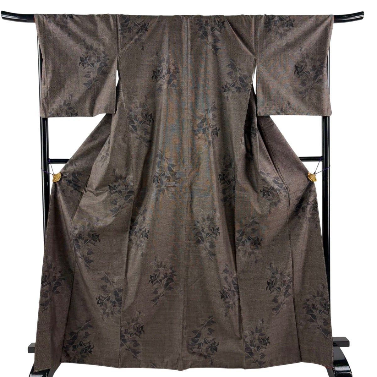 美品】 大島紬 身丈169cm 裄丈69.5cm L 袷 純泥染 証紙 草花 焦茶色