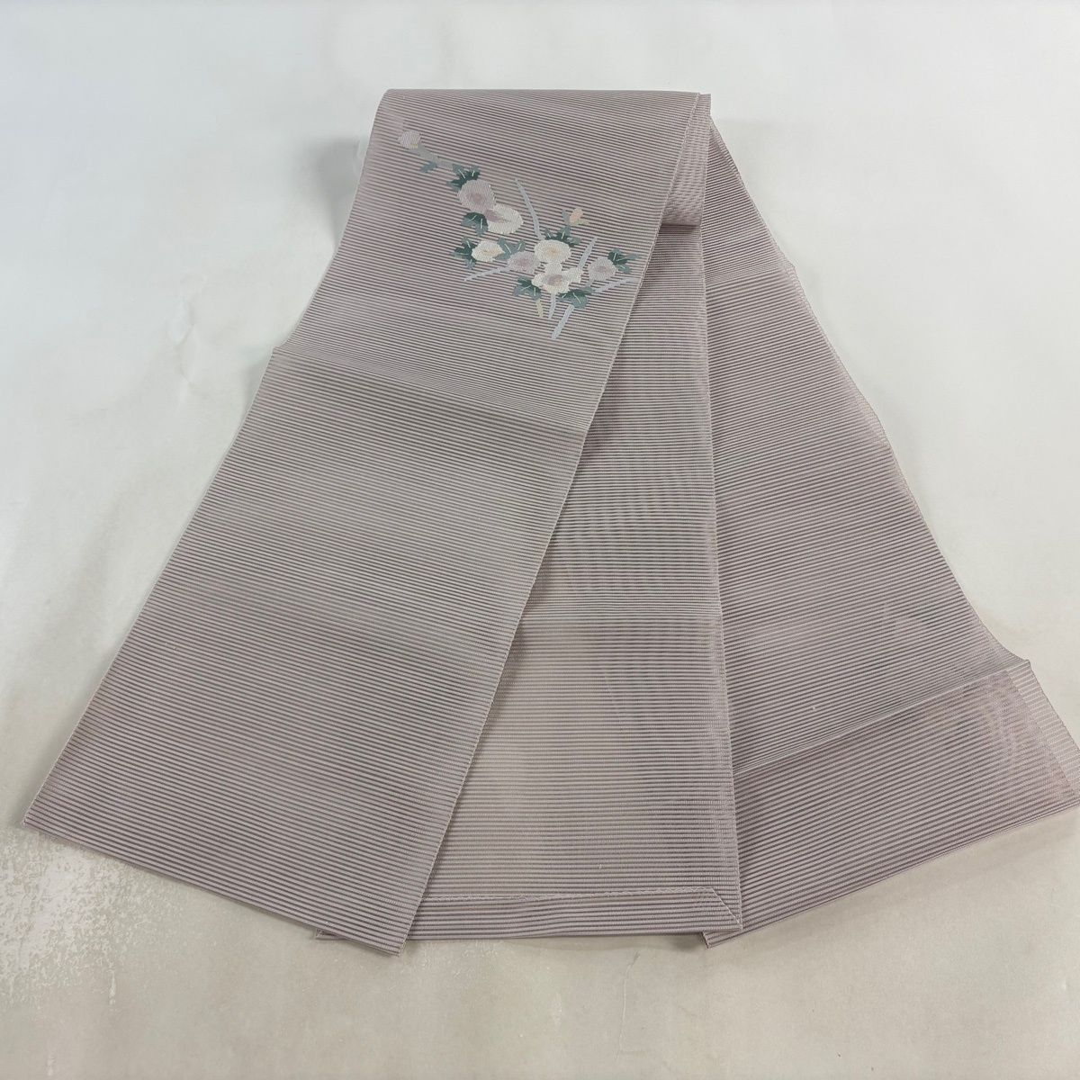 美品】 名古屋帯 秀品 夏帯 絽 八寸名古屋帯 草花 ぼかし 薄紫 正絹