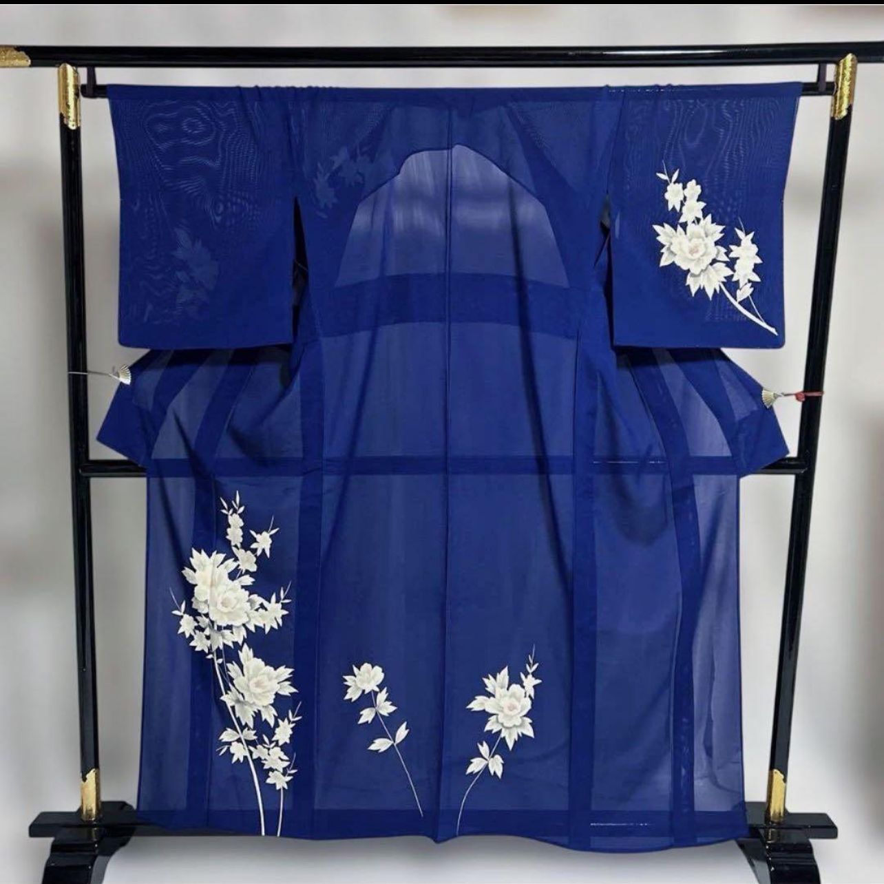 未使用級 正絹 絽訪問着フルセット 紺青色 夏袋帯付き 涼やかな華やぎ 