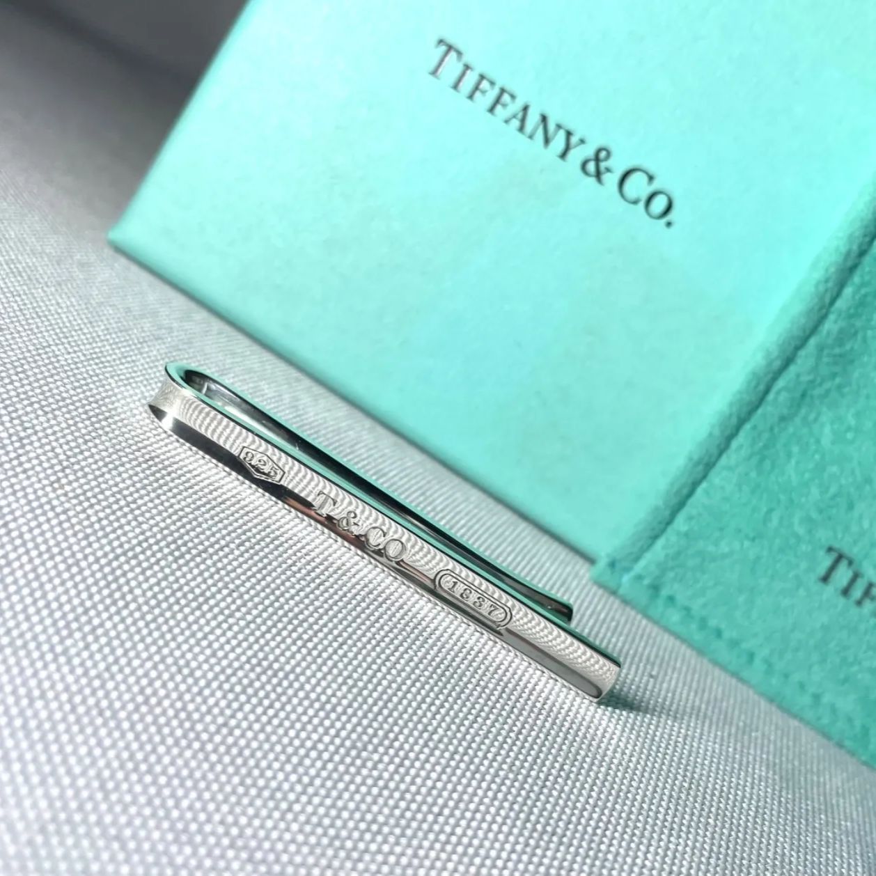 美品 TIFFANY ティファニー T&Co 1837 エングレイブロゴ 鏡面スターリングシルバー ネクタイピン タイピン タイバー AG/SV925 付属有