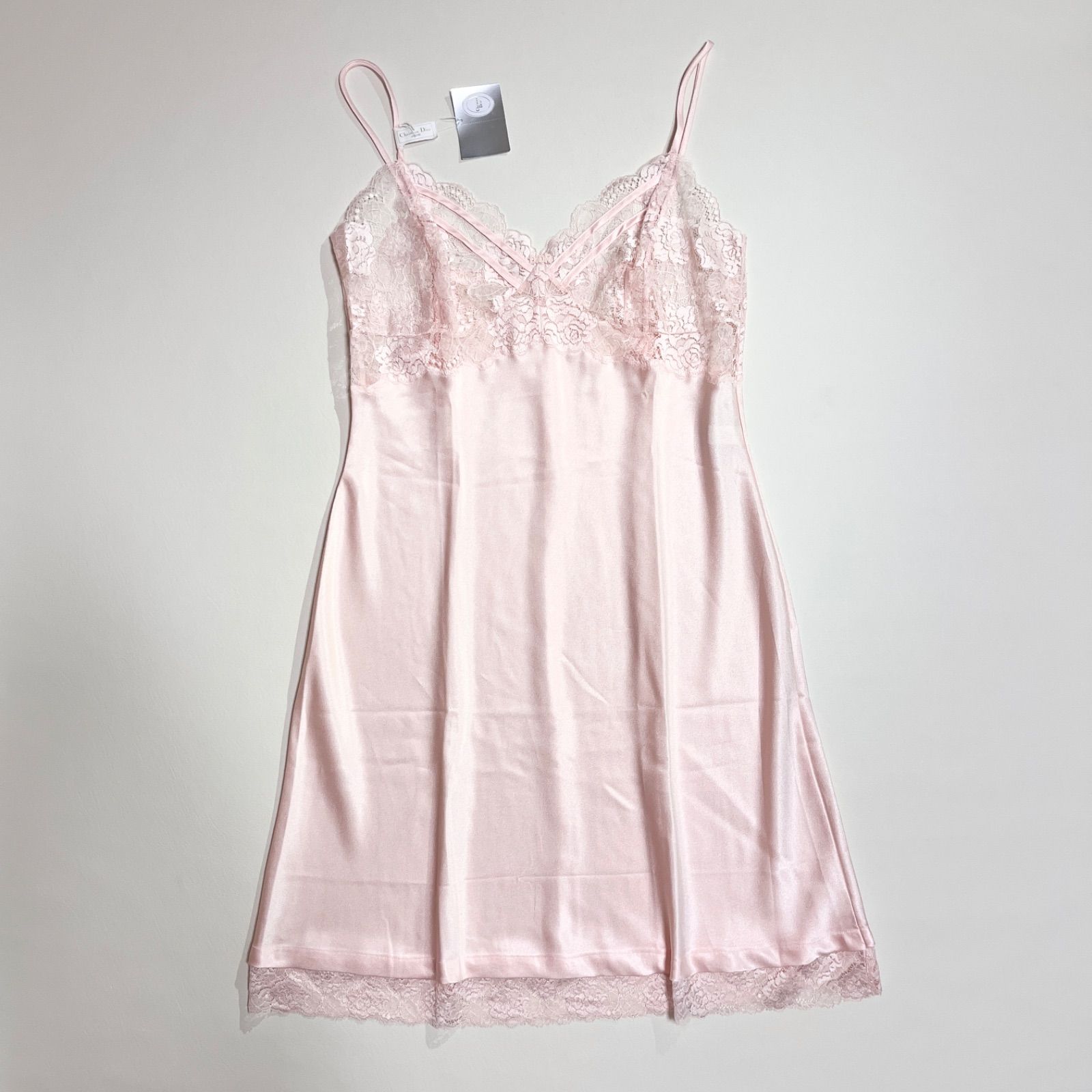 kT01 新品 Christian Dior ランジェリー 下着 肌着 レース キャミソール ショーツ ブラ パンツ セット ロゴ 4点セット ピンク タグ付き クリスチャンディオール DIOR