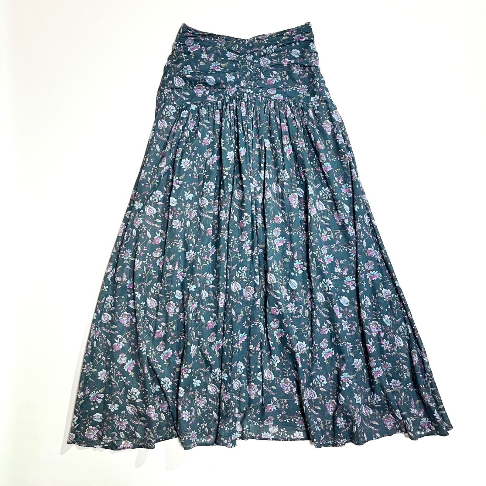 kU110 ISABEL MARANT ETOILE セットアップ フラワープリント バンドカラー スカート 花柄 ギャザー バンドカラー シャツ ブラウス 上下 イザベルマラン