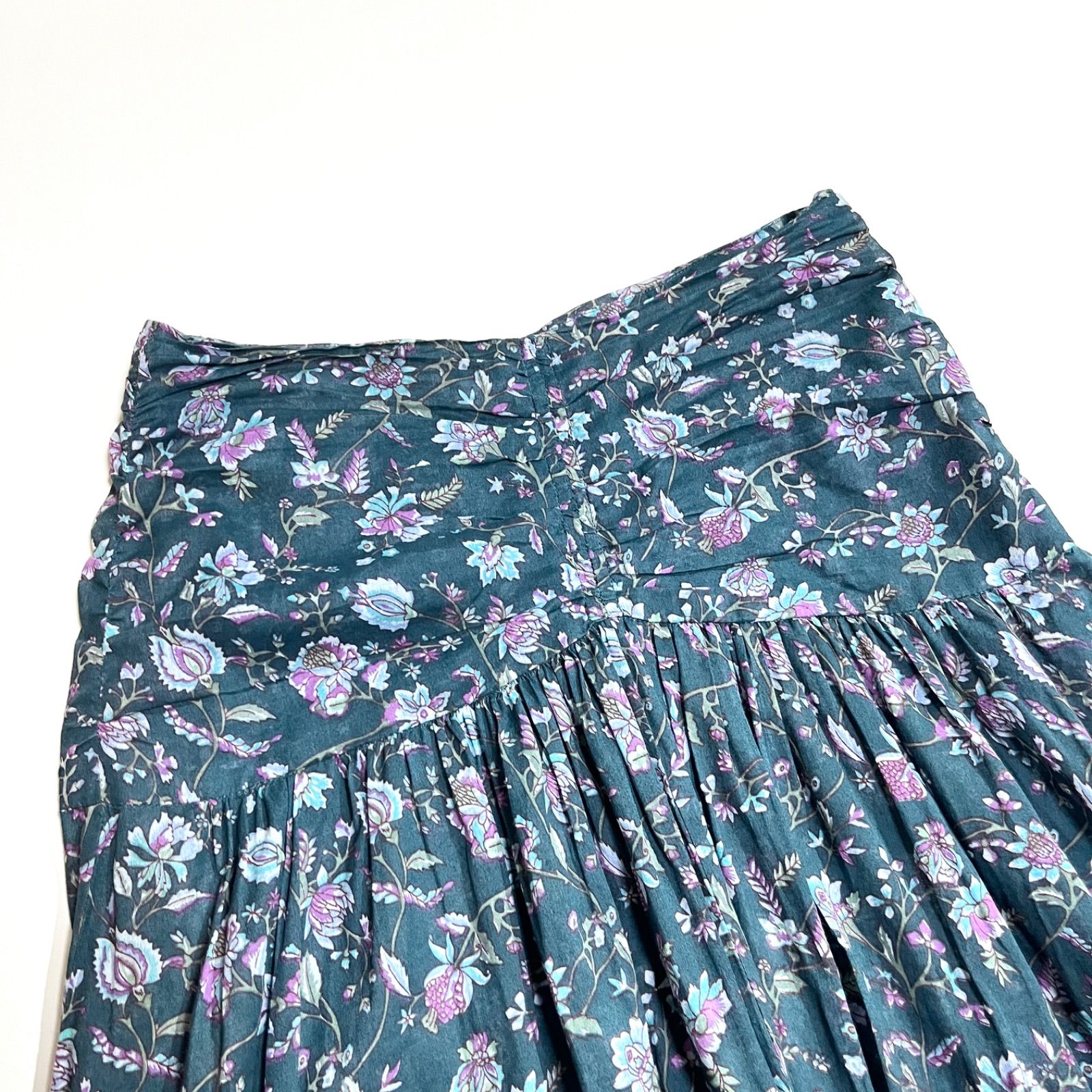 kU110 ISABEL MARANT ETOILE セットアップ フラワープリント バンドカラー スカート 花柄 ギャザー バンドカラー シャツ ブラウス 上下 イザベルマラン