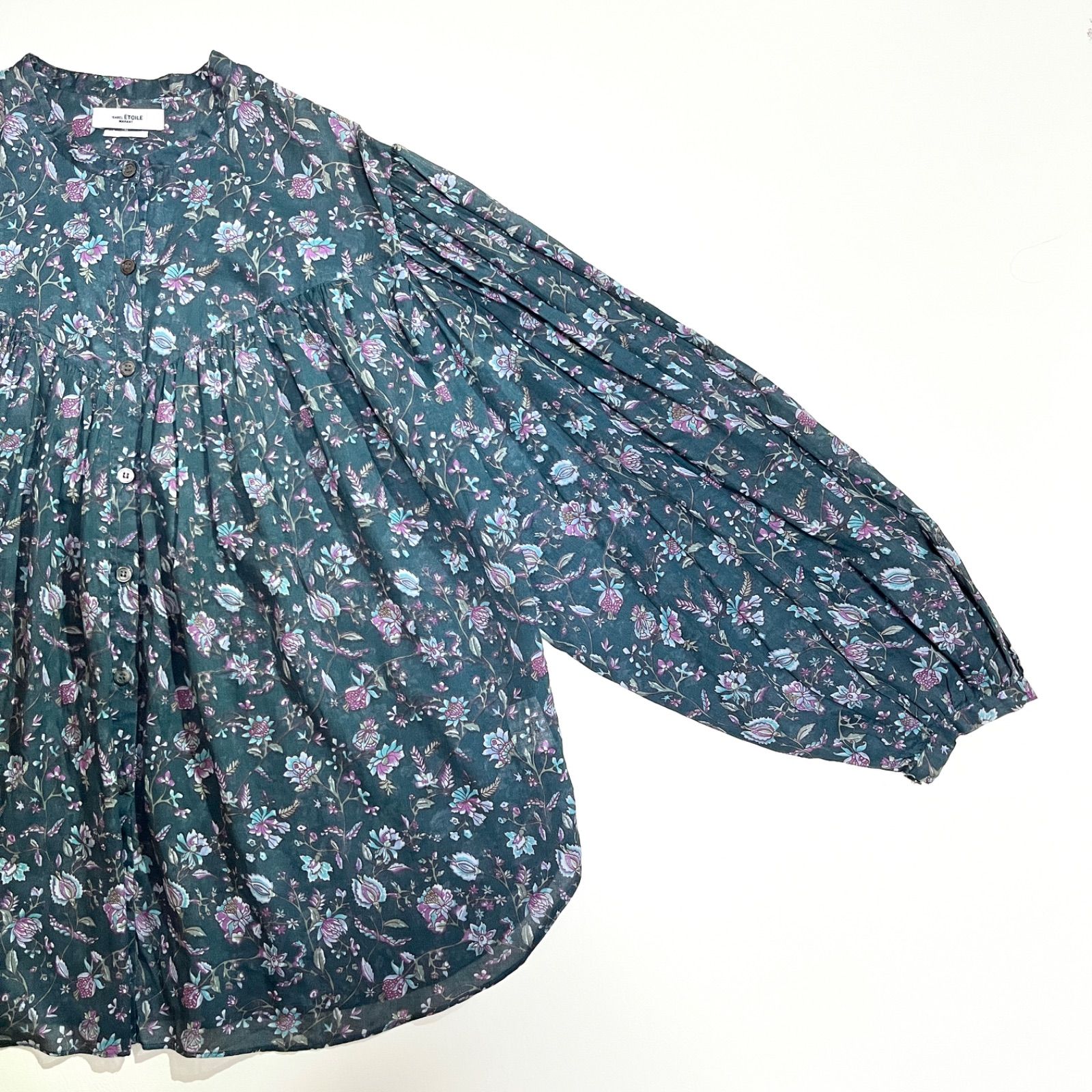 kU110 ISABEL MARANT ETOILE セットアップ フラワープリント バンドカラー スカート 花柄 ギャザー バンドカラー シャツ ブラウス 上下 イザベルマラン
