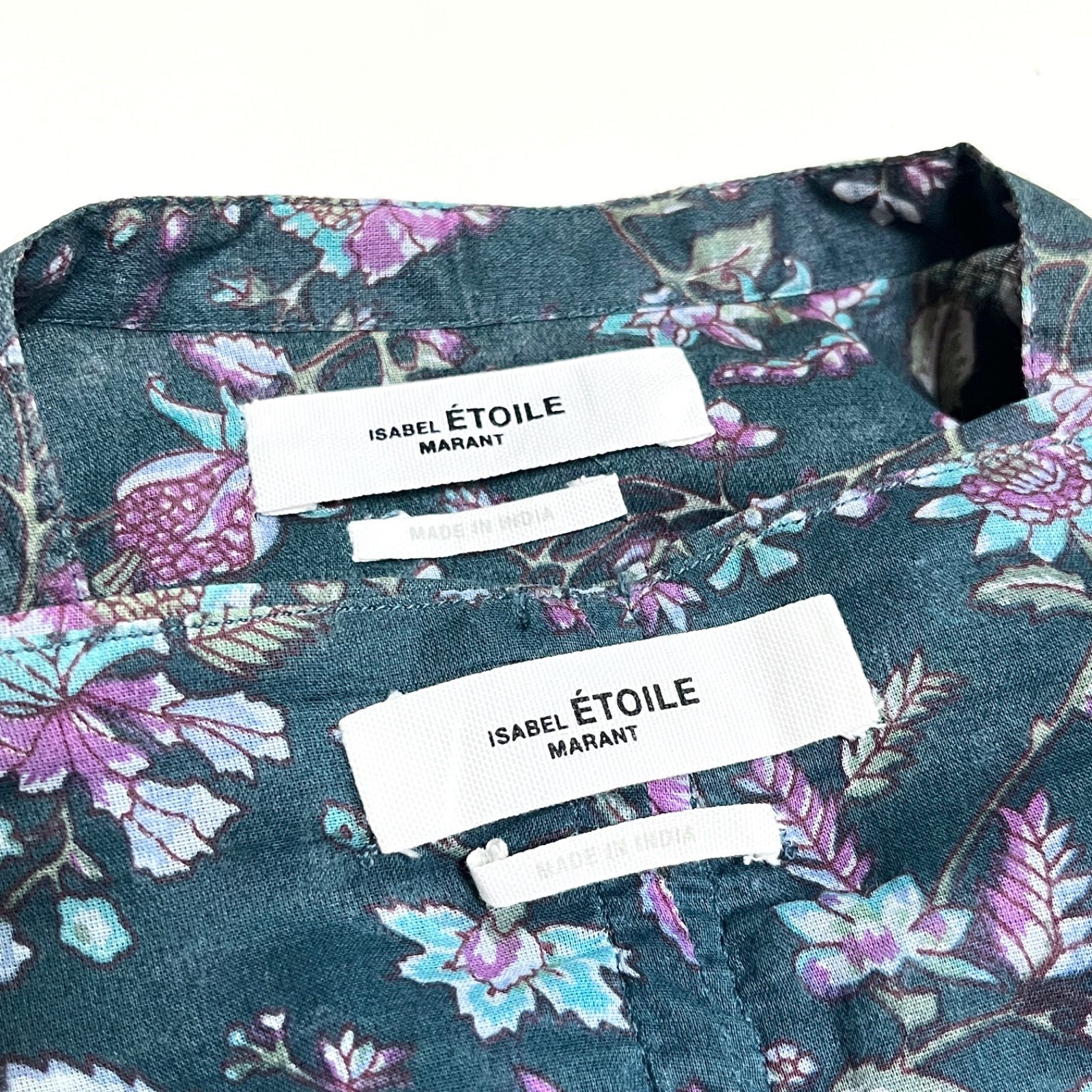 kU110 ISABEL MARANT ETOILE セットアップ フラワープリント バンドカラー スカート 花柄 ギャザー バンドカラー シャツ ブラウス 上下 イザベルマラン