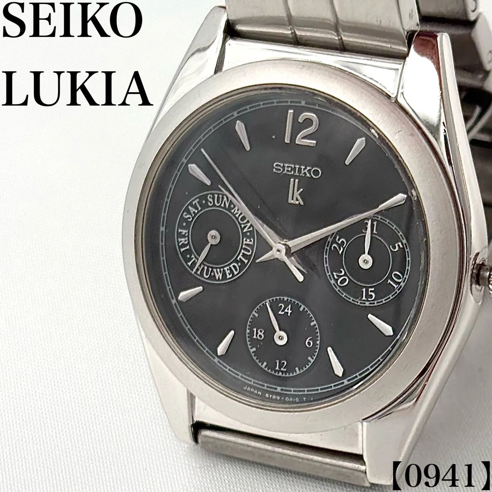 Working Item Working Item Seiko LUKIA Watch Women's Quartz Quartz 5Y89-0A10 Black Dial Black Dial Silver Metal Band Analog Triple Calendar Multifunction 0941