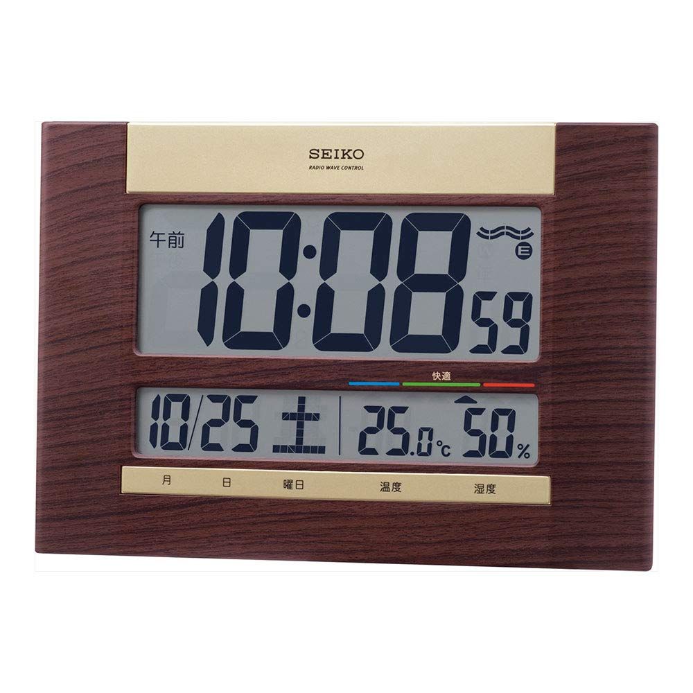 セイコークロック(Seiko Clock) 掛け時計 置き時計兼用 電波 デジタル カレンダー 茶木目 18×26×2.2cm SQ440B 国内発送