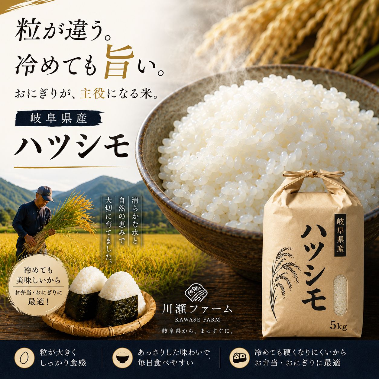 食品 岐阜のお米 ハツシモ 白米15Kg 令和7年産