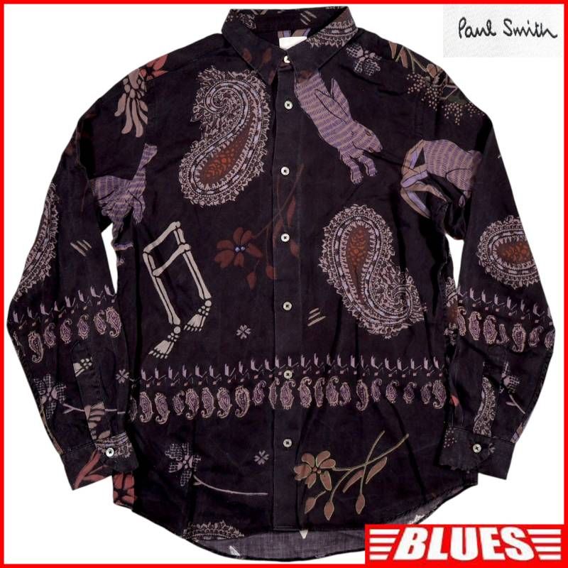 Paul Smith ペイズリー柄 長袖シャツ極美品 Paul Smith ポールスミス シャツ M ペイズリー柄 総柄 セルロース 長袖
