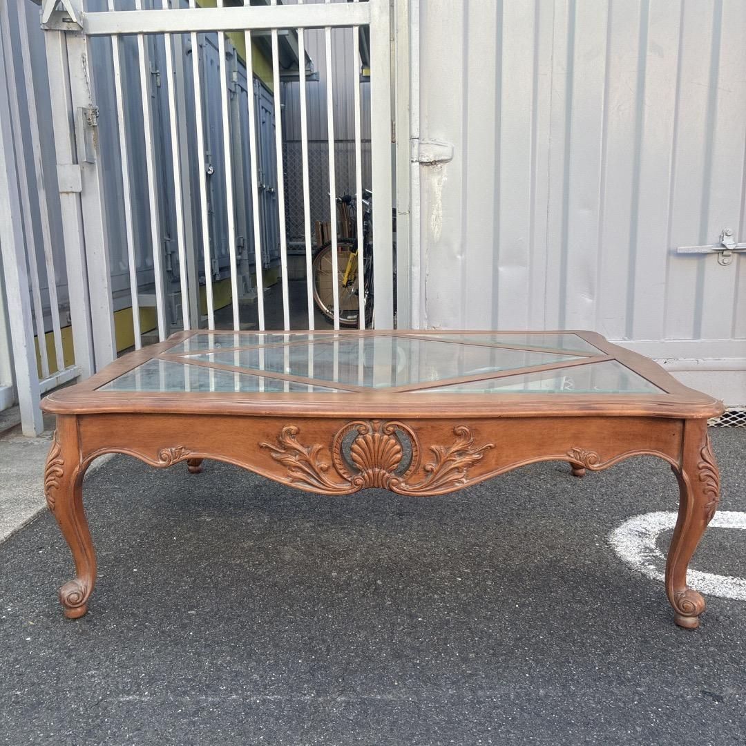 イーセンアーレン (Ethan Allen) 猫脚センターテーブル（ガラス天板