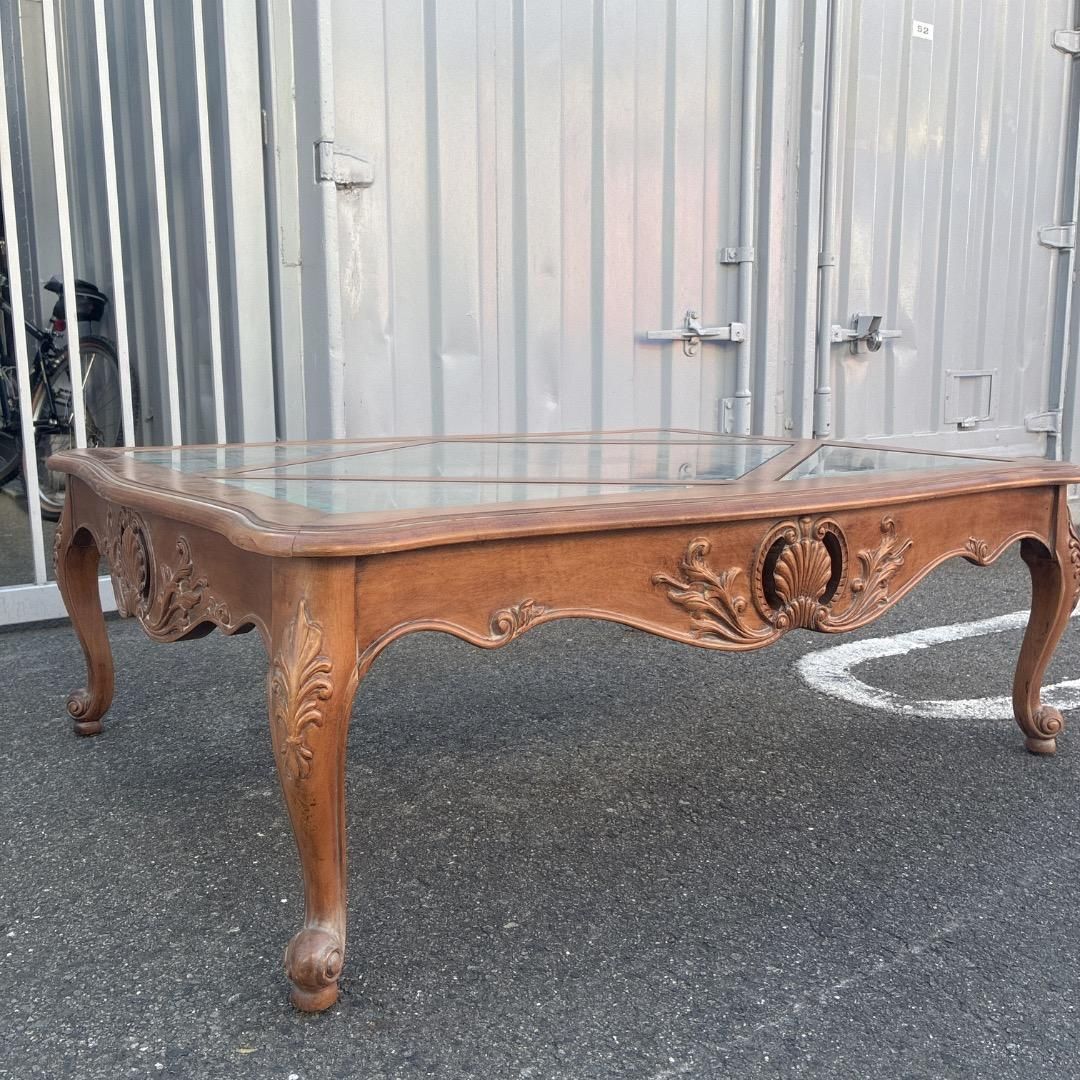 米国高級家具 イーセンアーレン ガラスセンターテーブル 猫脚 イーセンアーレン (Ethan Allen) 猫脚センターテーブル（ガラス天