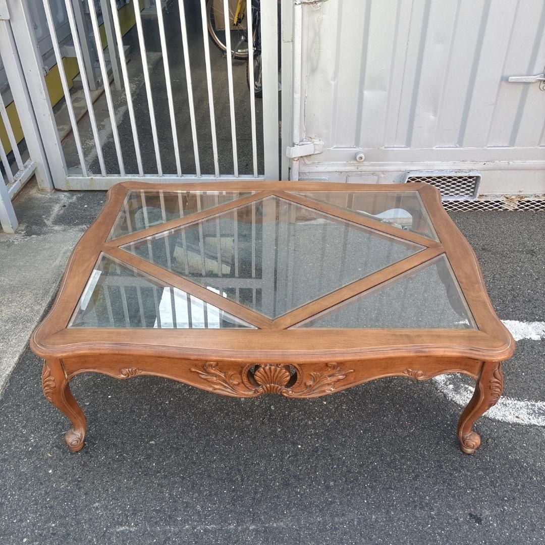 イーセンアーレン (Ethan Allen) 猫脚センターテーブル（ガラス天板