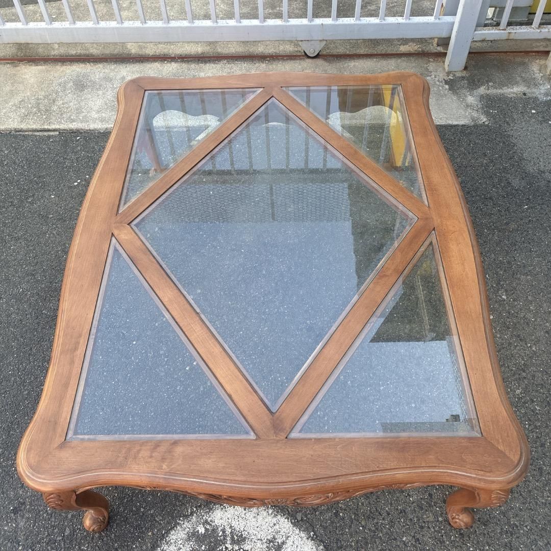 【希少】イーセンアーレン　センターテーブル ガラス板付き アンティーク家具 猫脚 イーセンアーレン (Ethan Allen) 猫脚センターテーブル（ガラス天板