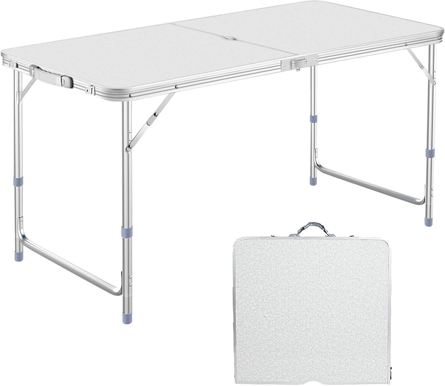 [New Arrivals] Compact Storage Foldable Camping Easy Assembly 006 Leisure (Silver, 120cm Single/Set, Picnic, DesertFox x 3 Levels, Height Adjustable, 120cm, 60cm, Foldable x Table, 64cm), Camping Table