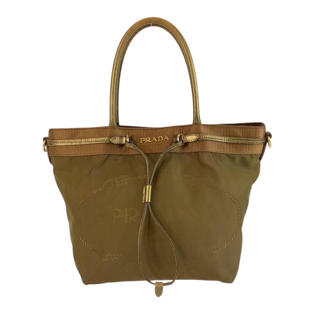 PRADA プラダ ジャガード テスート カーキ ナイロン 31 トートバッグ 