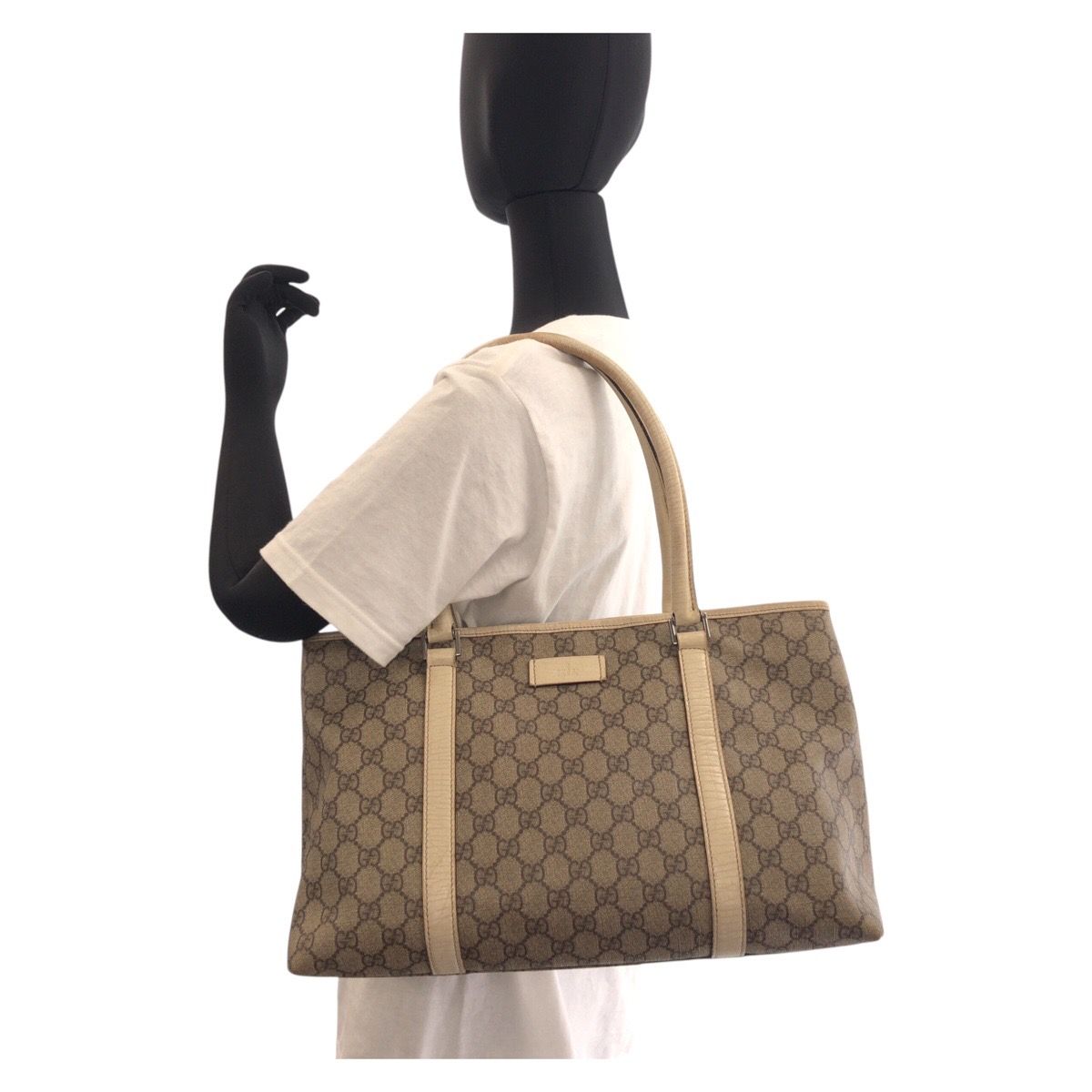GUCCI グッチ ベージュ ホワイト白 GGスプリームキャンバス/レザー 