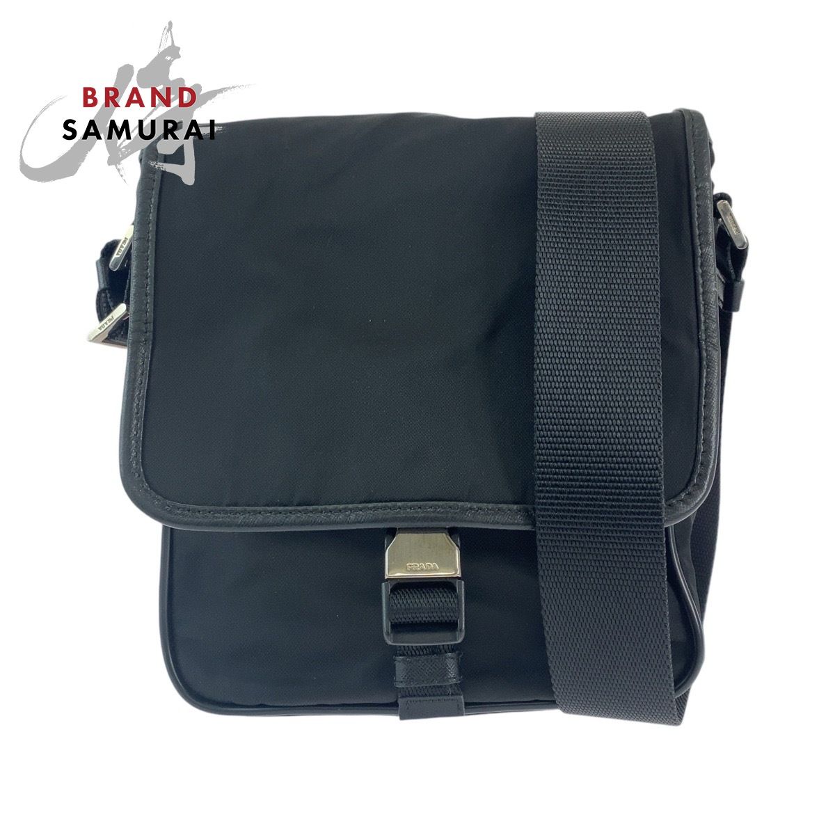 PRADA プラダ テスート 三角ロゴプレート ブラック 黒 シルバー金具 