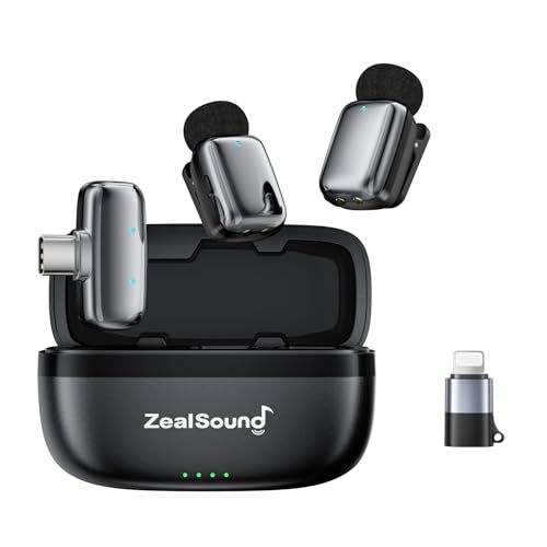 ZealSound Mini Wireless Microphone Pin Microphone Wireless Ultralight 5g Noise Reduction Plug & Play Phone 16/15 Series Compatible 360° Sound Collection 33 Hours Continuous Use Transmission Distance 100m USB-C/Lightning Clip Type A a81f69fa