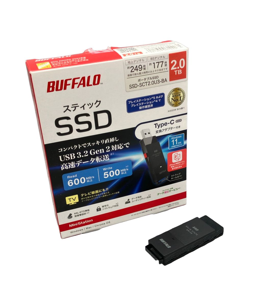 バッファロー ポータブルSSD Mini Station スティックSSD SSD-SCT2.0U3 