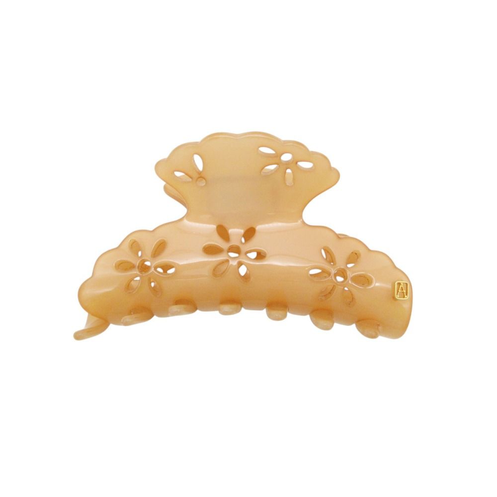 alexandre de paris ヘアアクセサリー ヘアクリップ 花柄 透かし彫り ゴールドロゴ オレンジ レディース 【中古】