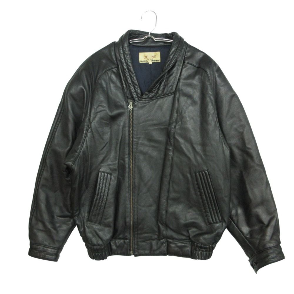 CELINE セリーヌ ダブル ライダースジャケット アウター ラムレザー 羊革 ジップアップ ブラック L メンズ レディース 【中古】