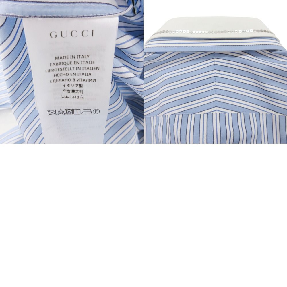 GUCCI グッチ ワンピース スパンコール衿 ストライプ柄 シャツワンピ