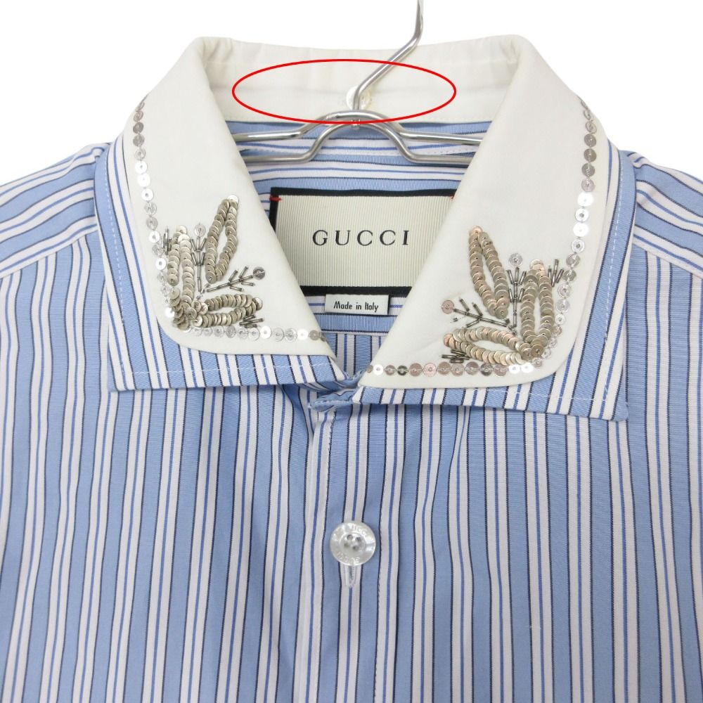 GUCCI グッチ ワンピース スパンコール衿 ストライプ柄 シャツワンピ