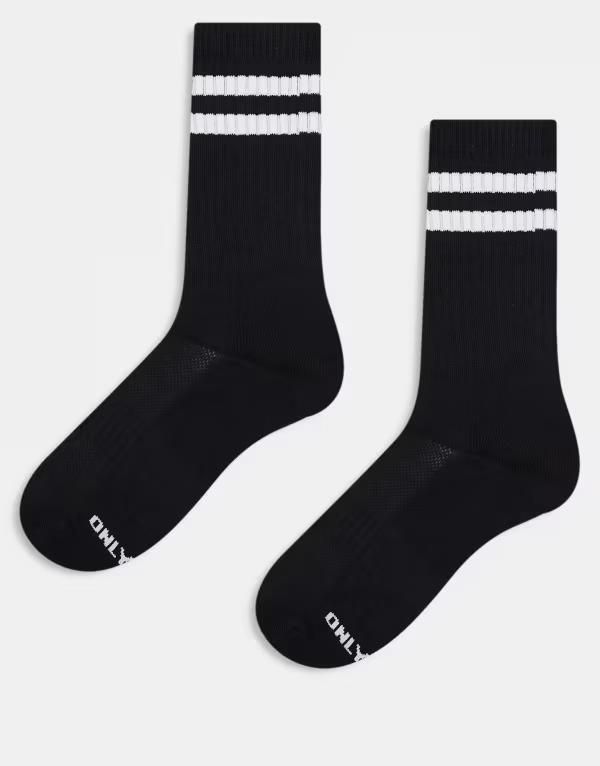 オンリーアンドサンズ メンズ アンダーウェア 靴下 ONLY SONS 2pack socks with white stripe Black ブラック