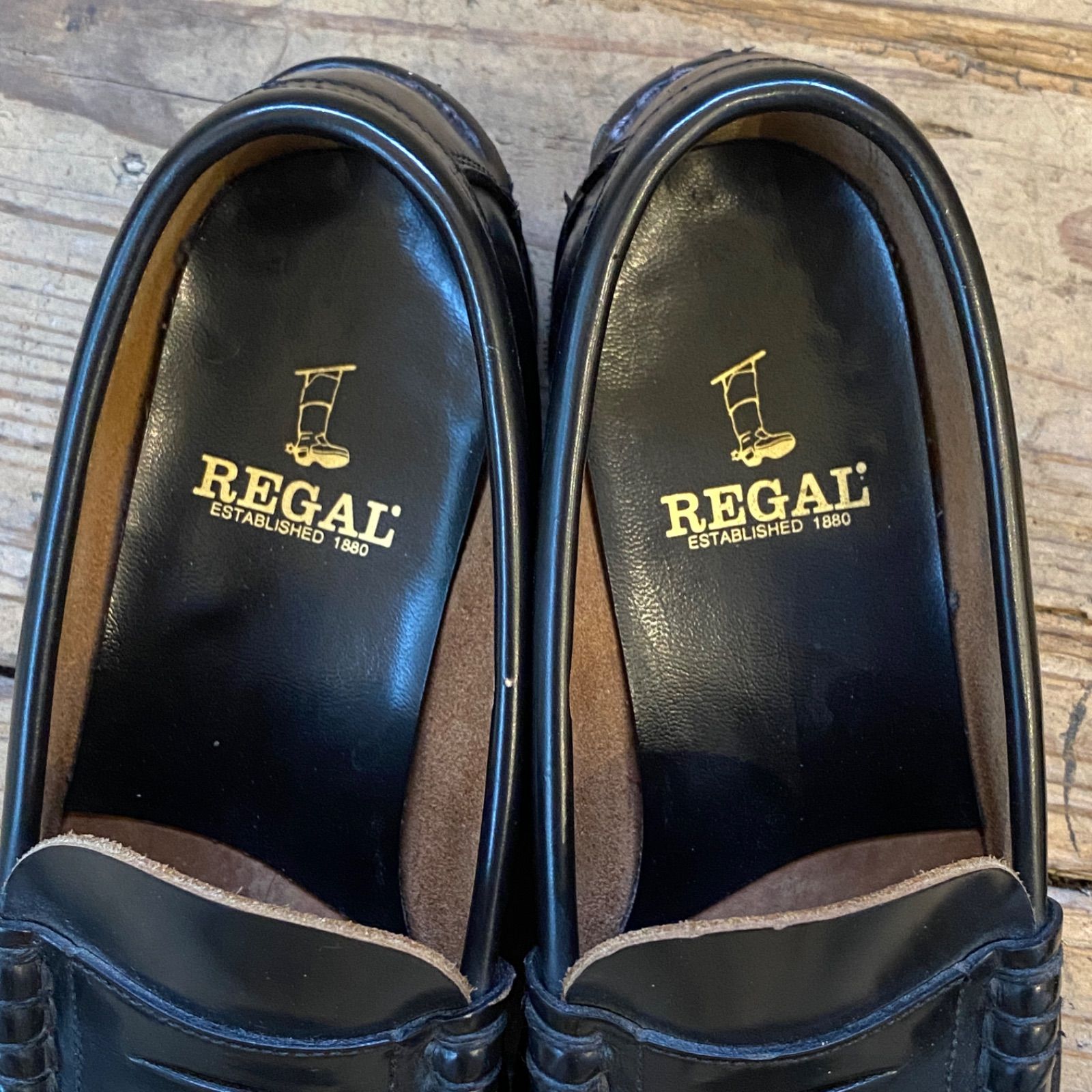 REGAL リーガル 2177 コインローファー 24EE ブラック ガラスレザー 