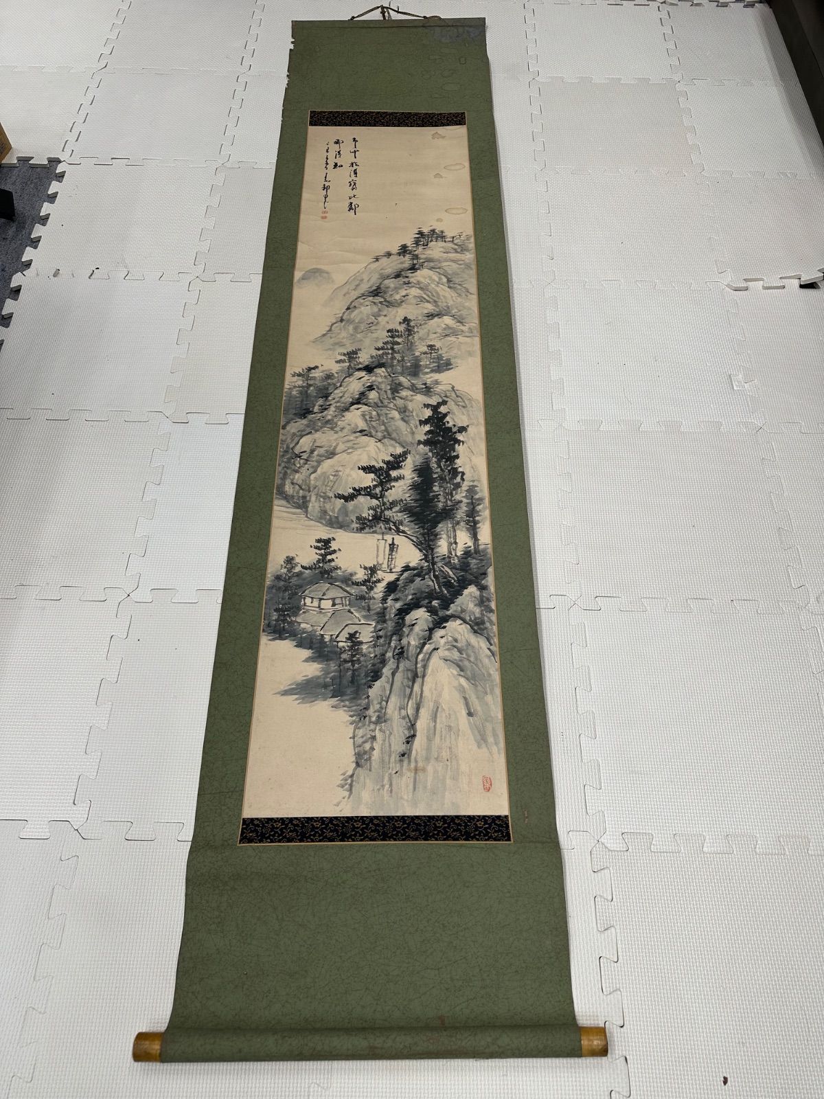 掛軸 山水画 水墨画 掛け軸 日本画 中国画 古美術 骨董品 - メルカリ