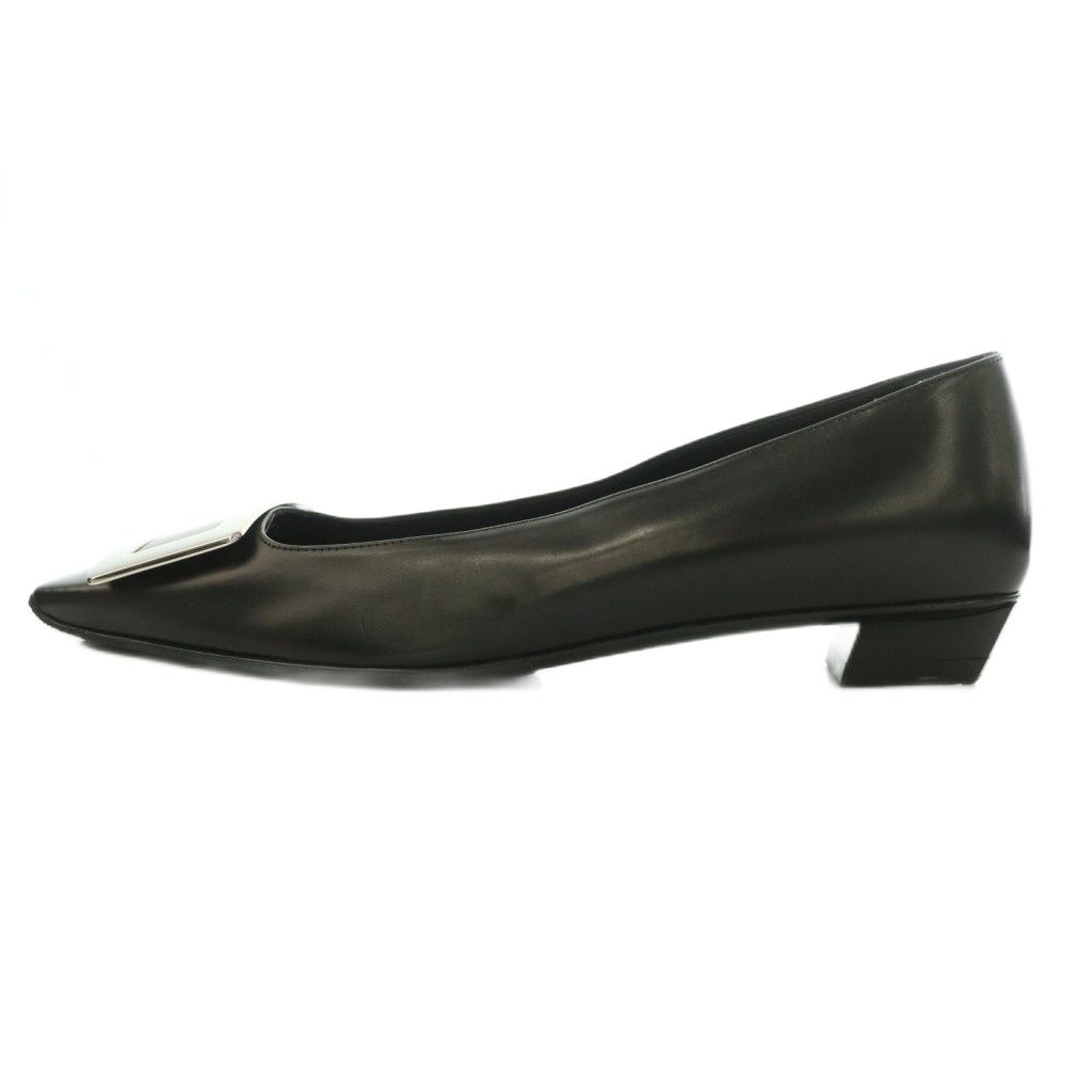 Roger Vivier 黒 バックルパンプス 38 ロジェヴィヴィエ ROGER VIVIER スクエアバックル パンプス ローヒール