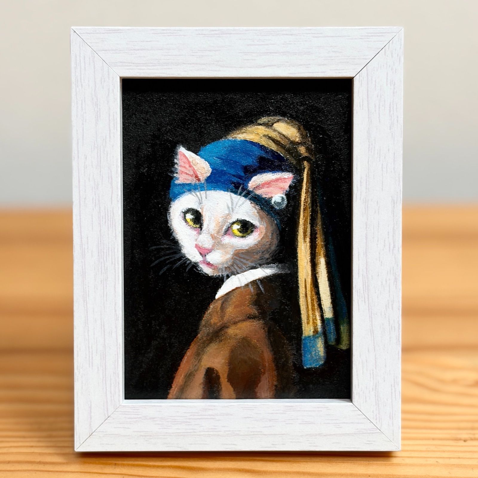 アクリル画 フェルメール 真珠の耳飾りの少女 オマージュ 猫 - メルカリ