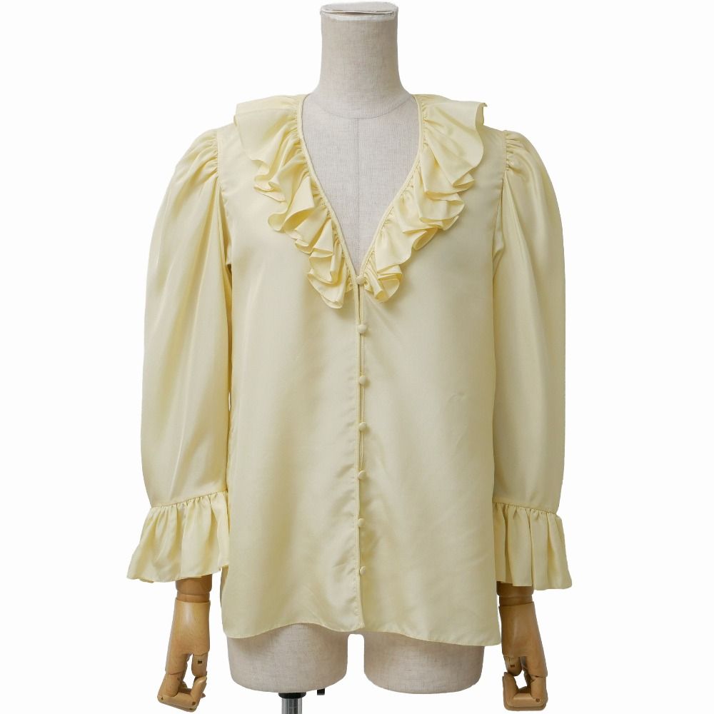 □美品□2025年製□Chloe クロエ V-neck ruffle top in silk habotai