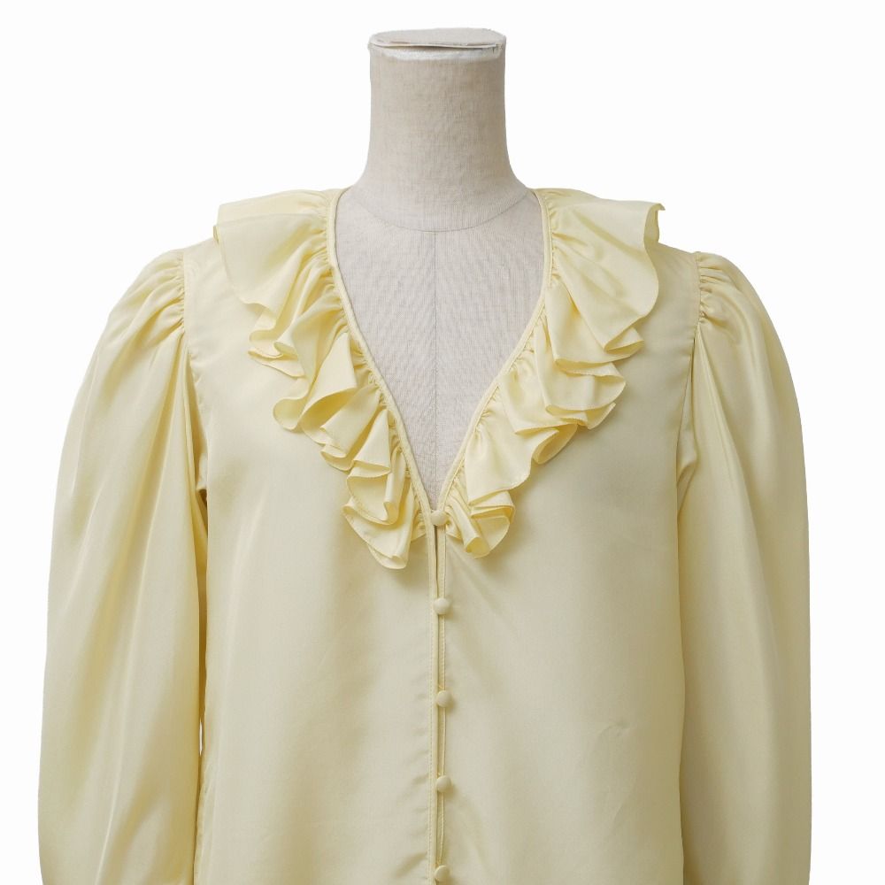 □美品□2025年製□Chloe クロエ V-neck ruffle top in silk habotai