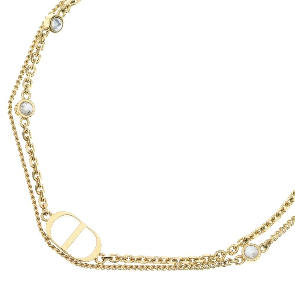 Christian Dior (クリスチャンディオール) ラインストーンスター ダブルチェーンネックレス ペンダント ゴールド GP