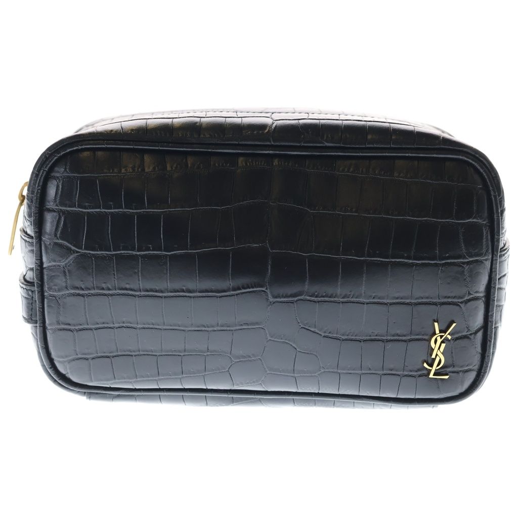 SAINT LAURENT PARIS (サンローランパリ) カサンドラ ロゴ クラッチバッグ ポーチ ケース ブラック 型押しクロコ レザー 664555 ゴールド金具