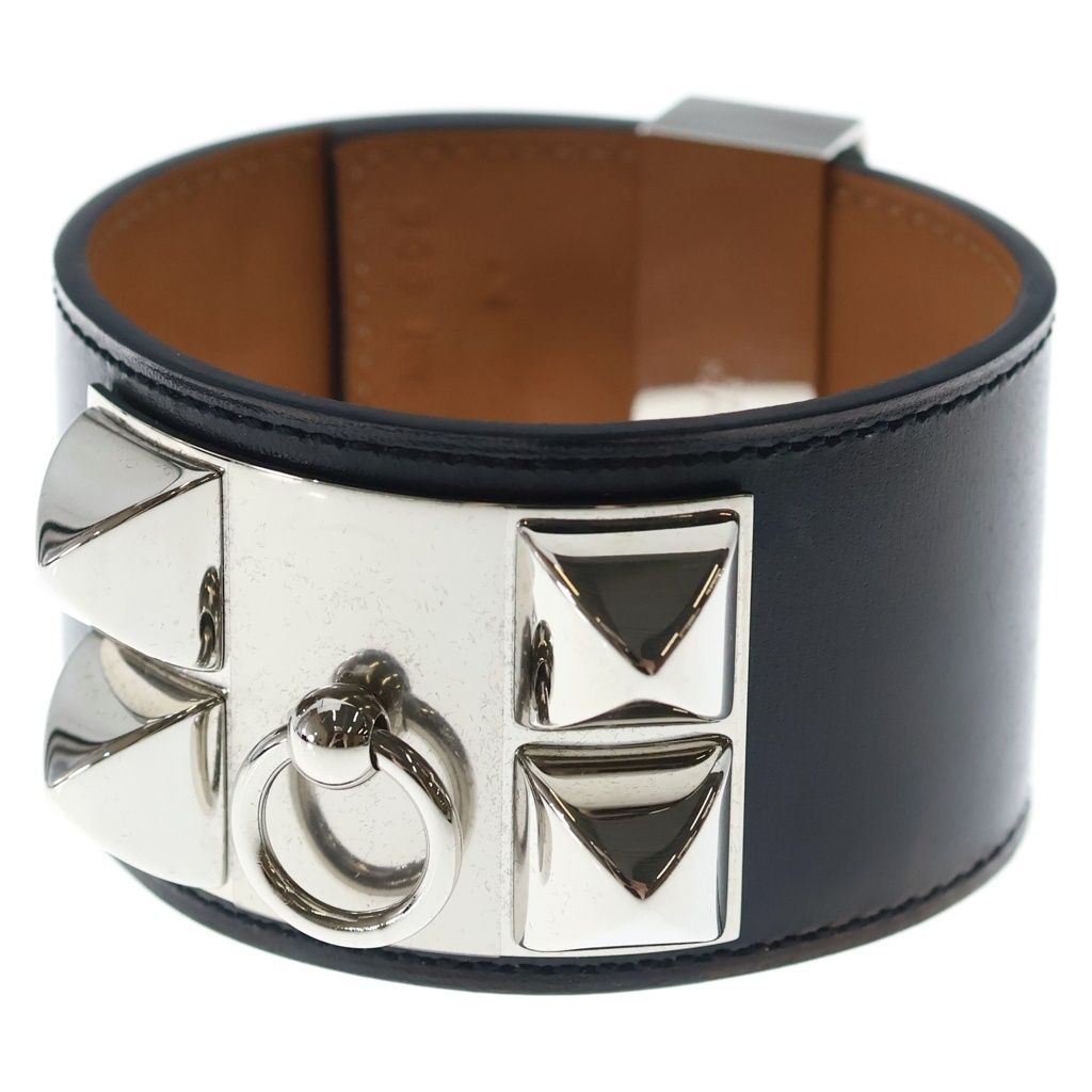 HERMES (エルメス) Collier de Chien leather bangle コリエドシアン レザー バングル シルバー/ブラック