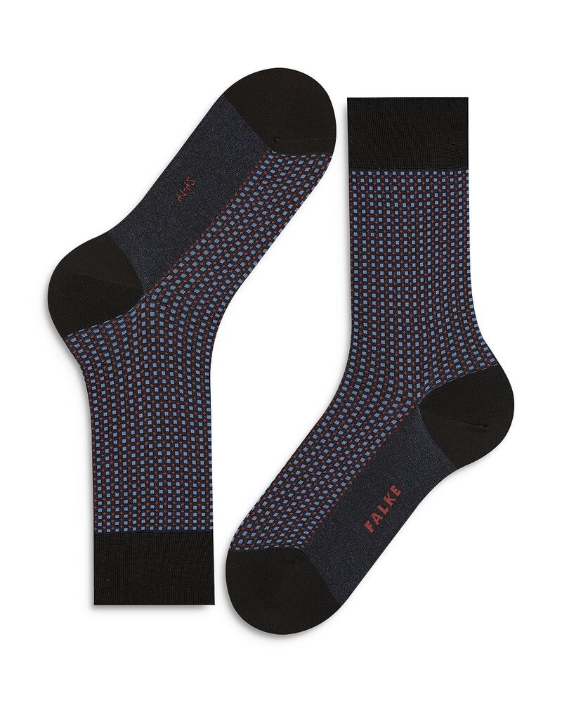 ファルケ メンズ アンダーウェア 靴下 ナイロン コットン Falke Uptown Tie Cotton Nylon Grid Crew Socks Black ブラック