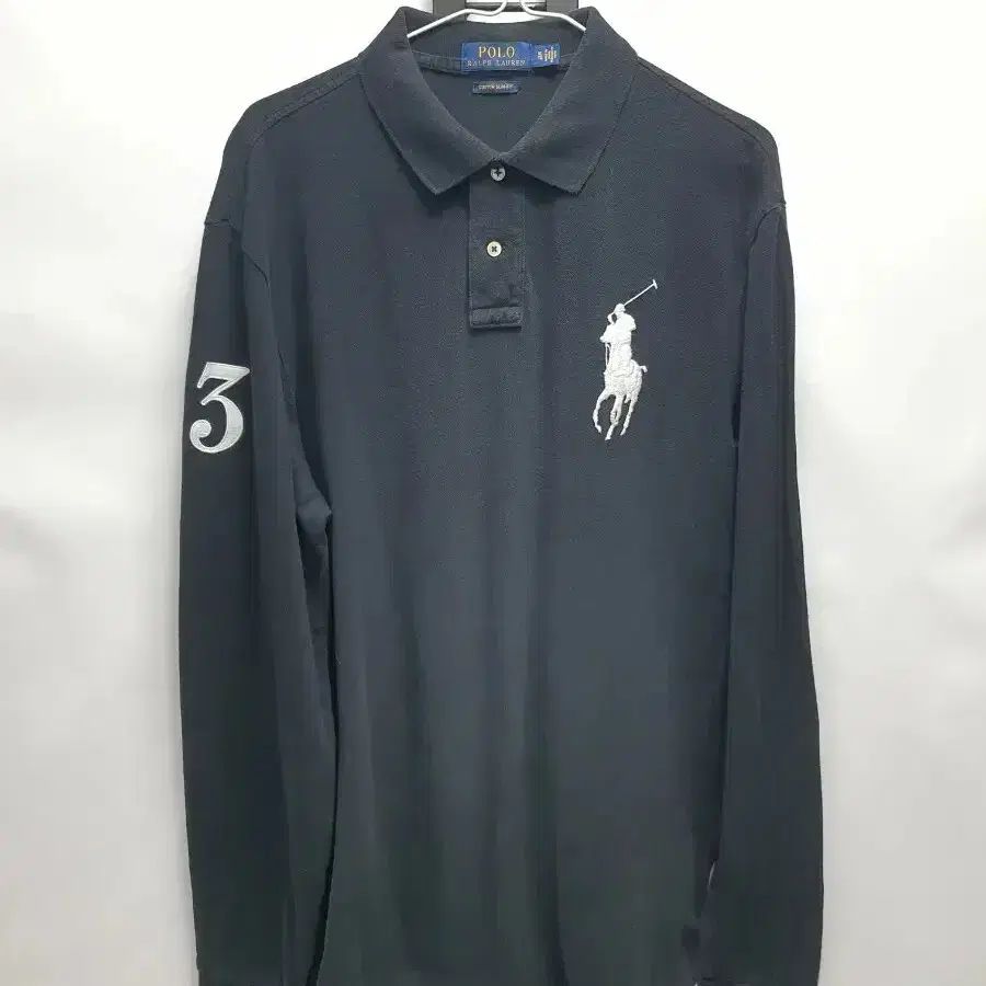 メンズ POLO RALPH LAUREN ビックポニー 長袖 カラーTシャツ ブラック XL