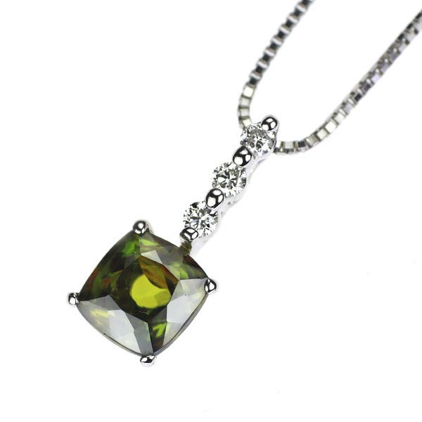 Pt900 グリーンクォーツ2.31ct ダイヤ0.06ctペンダントトップ Pt900/ Pt850 スフェーン ダイヤモンド ペンダントネックレス 1.26ct