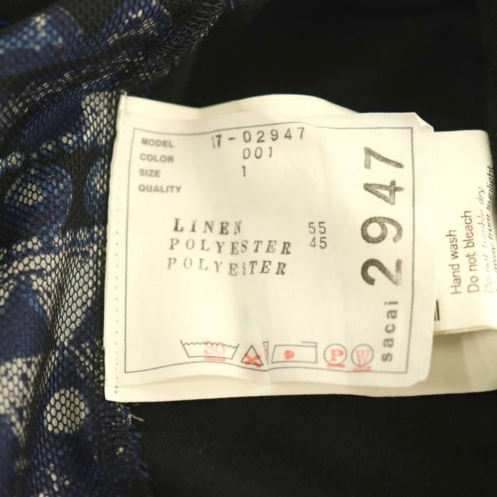 サカイ sacai カットソー ブラウス 柄 切替 リネン混 1 ブラック