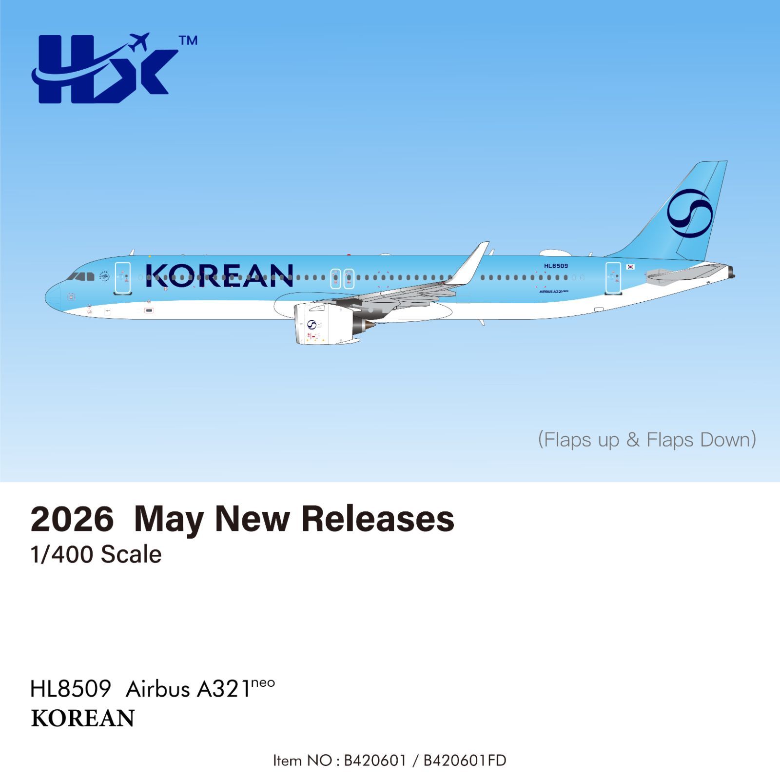 HX Models 大韓航空 A321neo HL8509 1/400 B420601F(フラップダウン版)