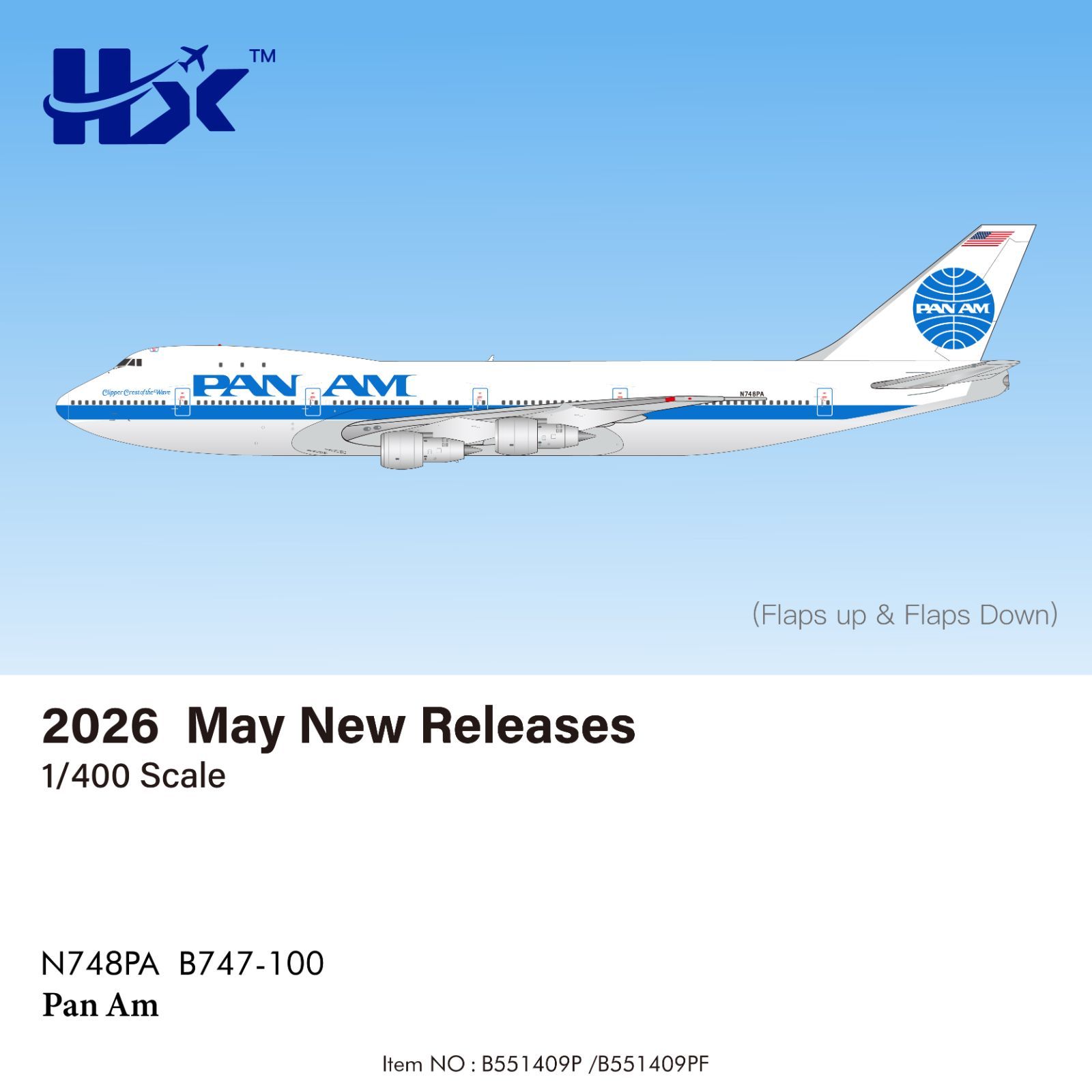 HX Models パンナム航空 747-100 N784PA 1/400 B551409PF(フラップダウン版)