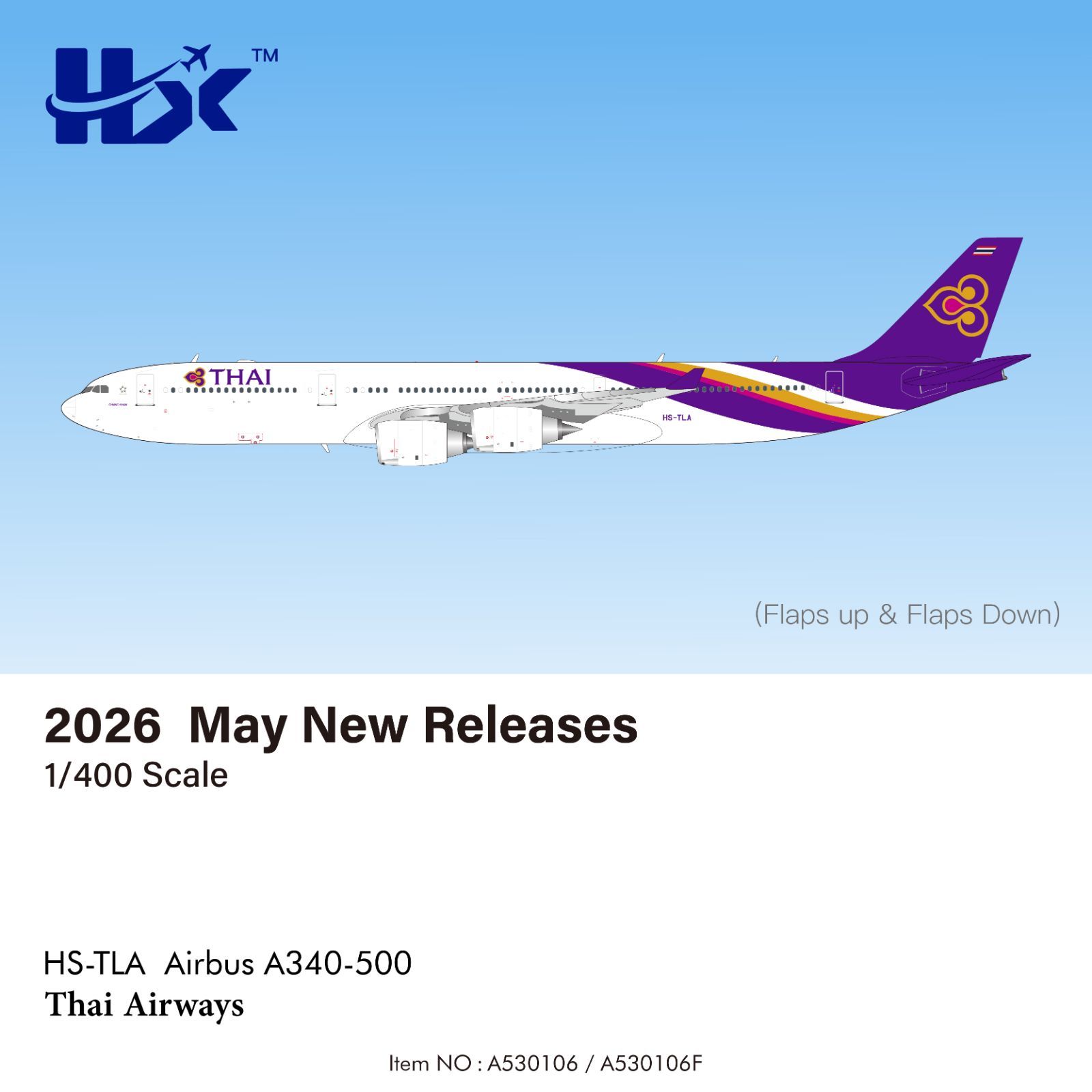HX Models タイ国際航空 A340-500 HS-TLA 1/400 A530106F(フラップダウン版)