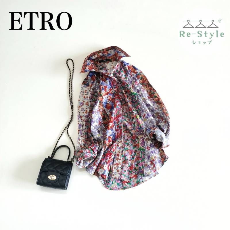 ETRO 長袖シャツ 46サイズ 花柄 ETRO エトロ ドレスシャツ 長袖 花柄 総柄 ストレッチ フローラル