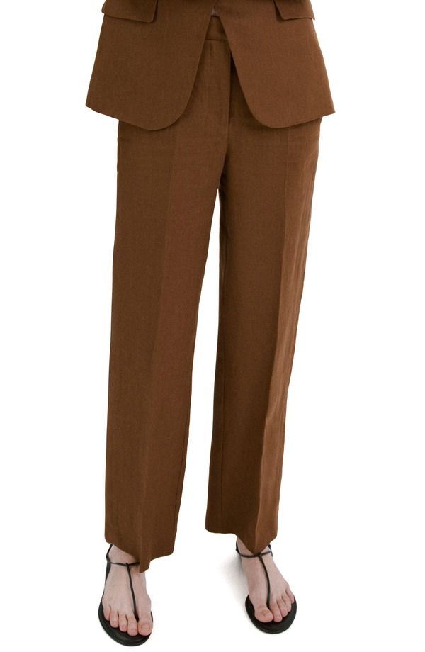 マンゴ レディース ボトムス レギンス パンツ リネン MANGO Linen Suit Pants Brown ブラウン